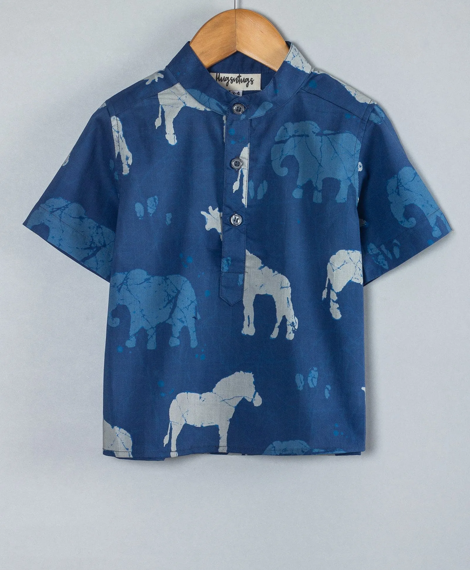 All over horse print indigo shorts set-Blue