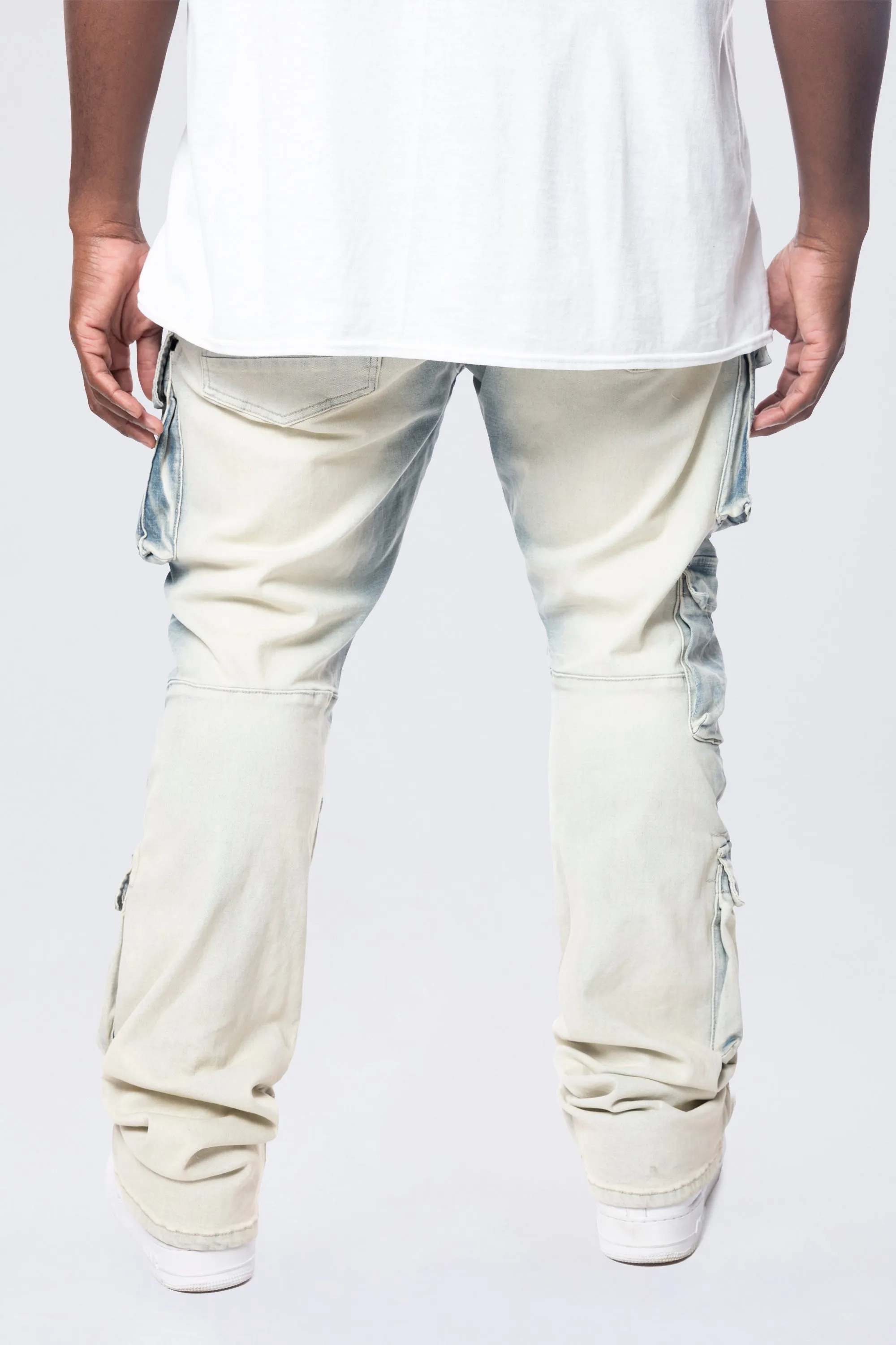 Big and Tall - Stacked Utility Multi Pocket Cargo Jeans - Ombre Blue