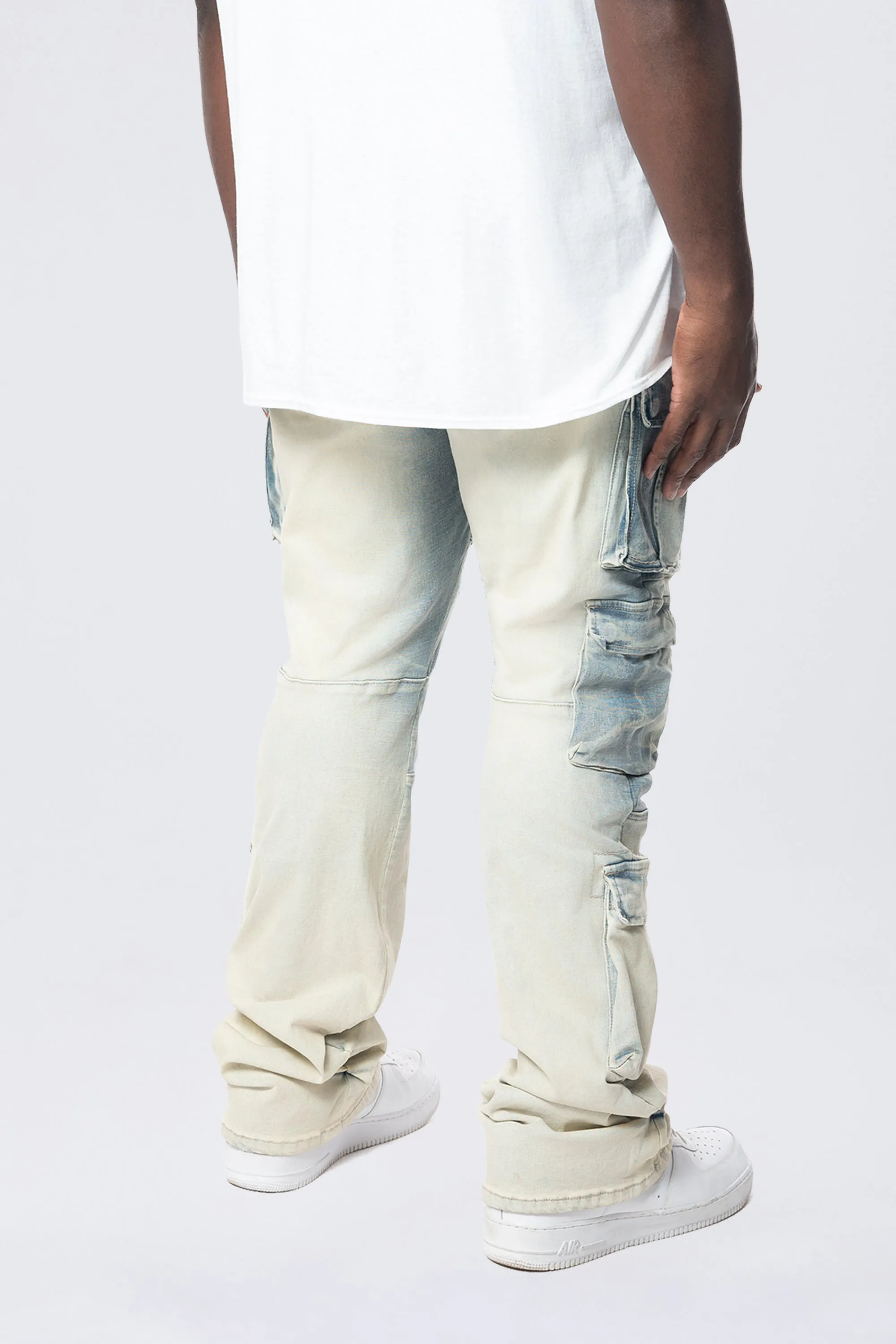 Big and Tall - Stacked Utility Multi Pocket Cargo Jeans - Ombre Blue