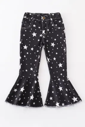 Black star print ruffle girl bell jeans