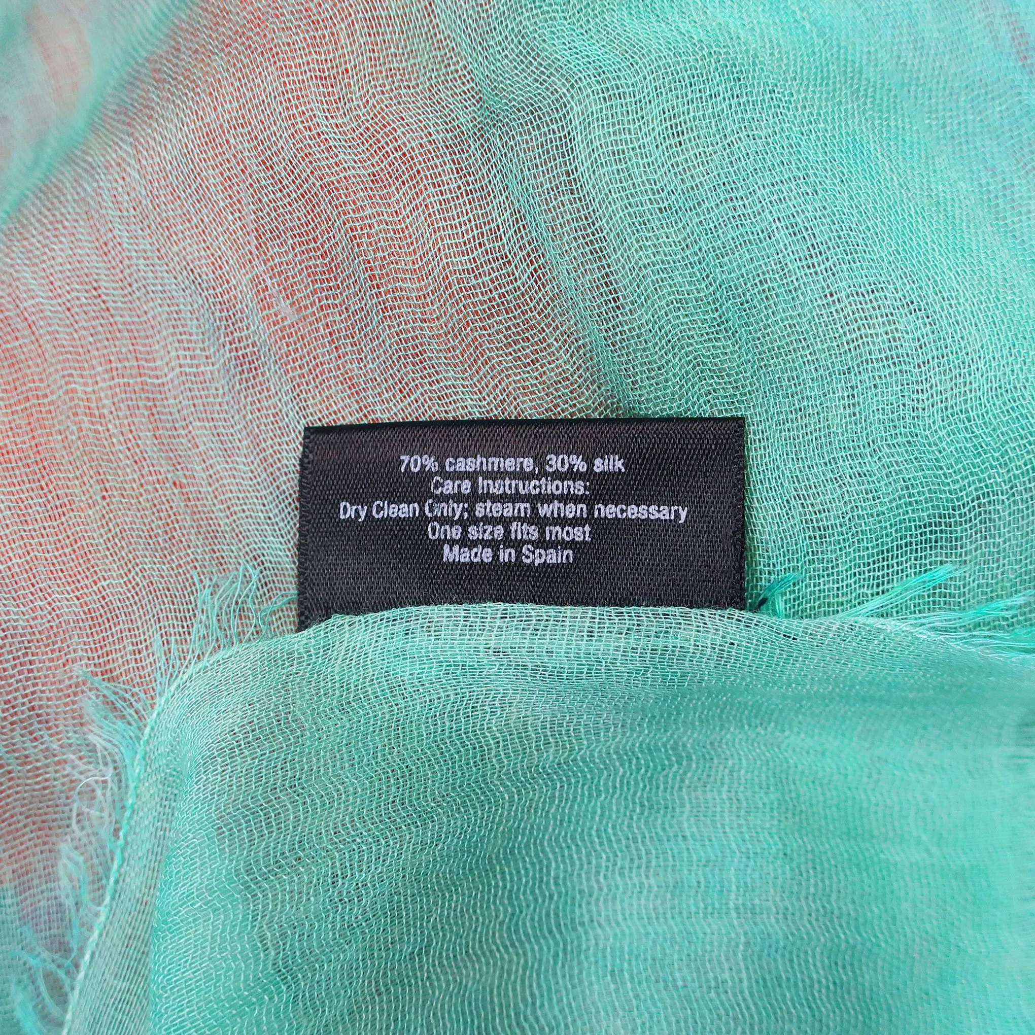 Blue Pacific Dream Cashmere and Silk Scarf in Coral and Aqua 47 x 37