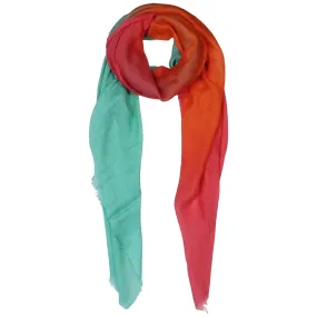 Blue Pacific Dream Cashmere and Silk Scarf in Coral and Aqua 47 x 37