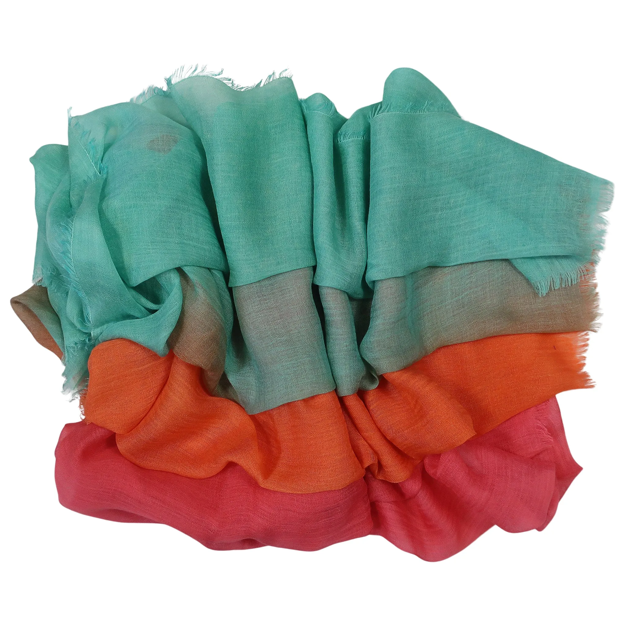 Blue Pacific Dream Cashmere and Silk Scarf in Coral and Aqua 47 x 37