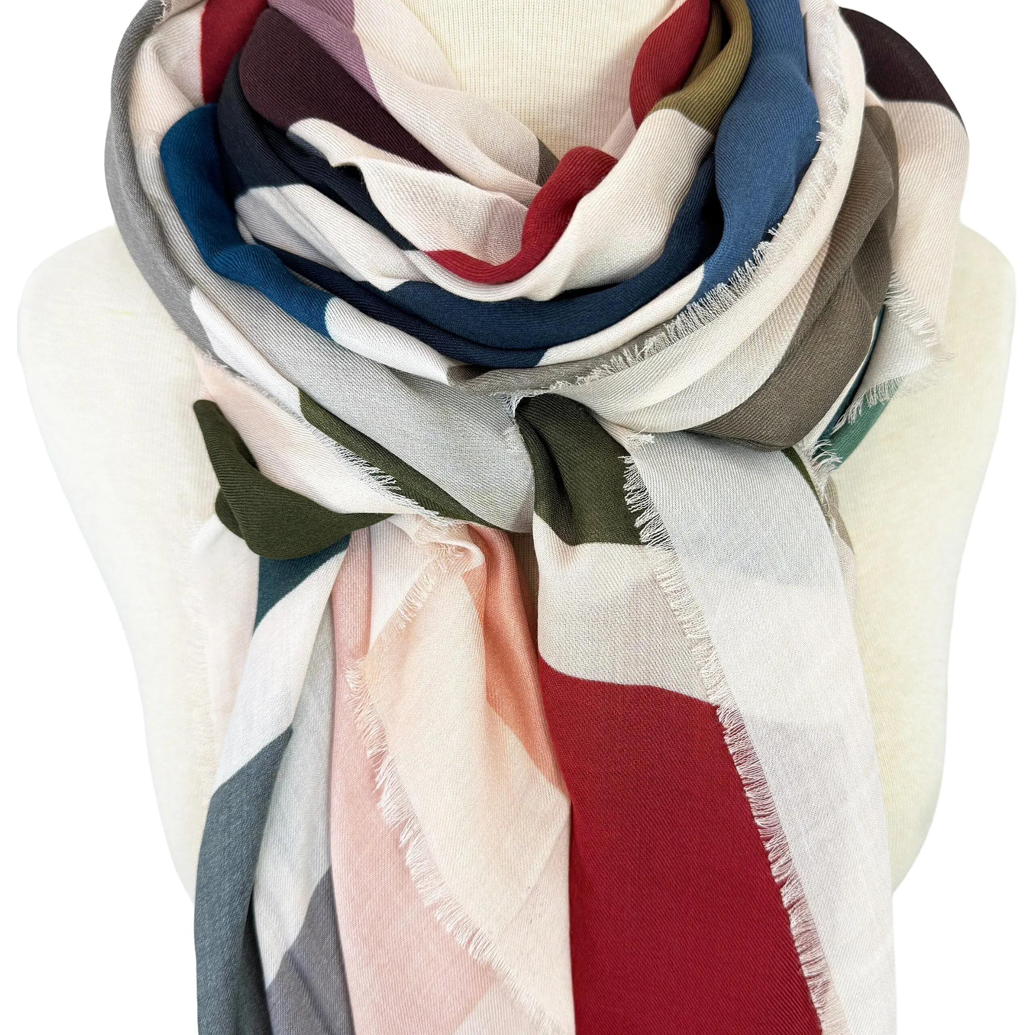 Blue Pacific Italian Collection Color Block Micromodal Silk Scarf in Multicolor