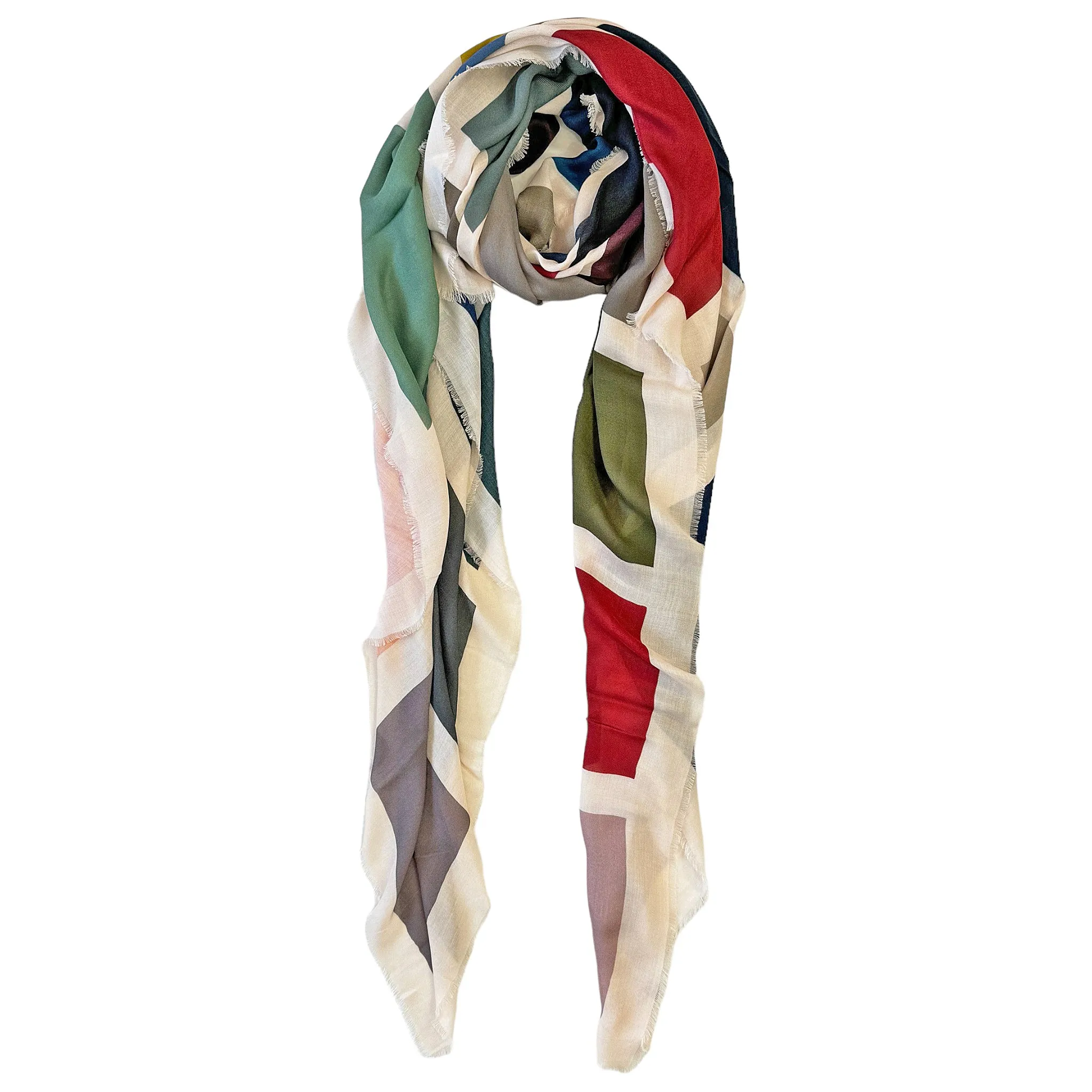 Blue Pacific Italian Collection Color Block Micromodal Silk Scarf in Multicolor