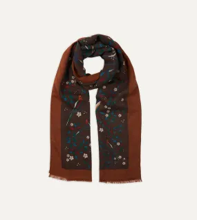 Brown Birds of Paradise Print Wool Scarf