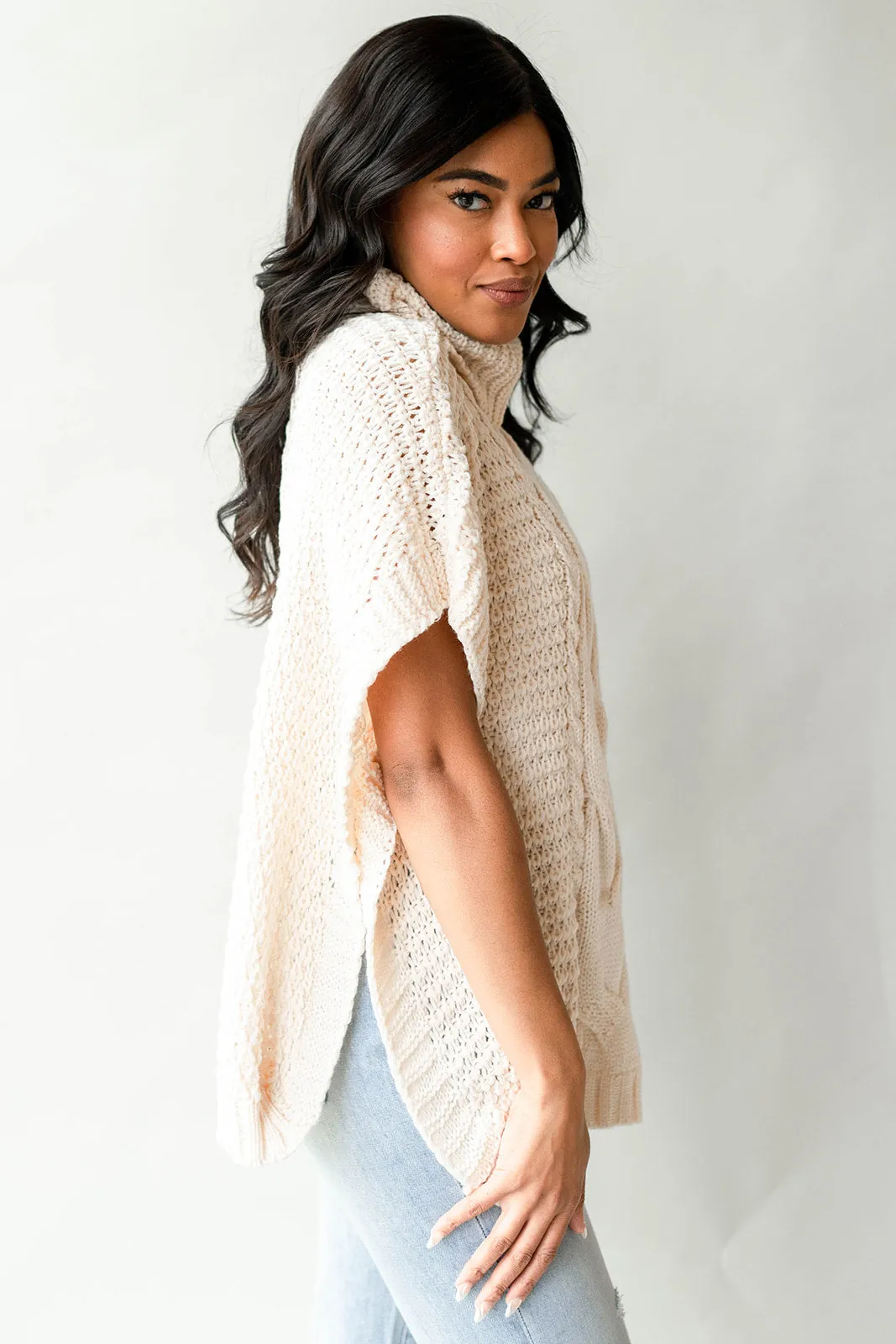 cable knit cape sweater