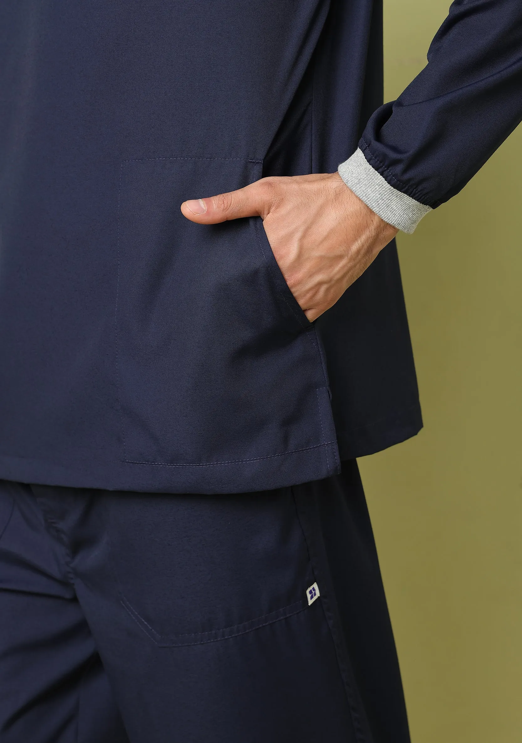 Classic Men's 5-Pocket Longsleeves (Navy Blue) Scrub