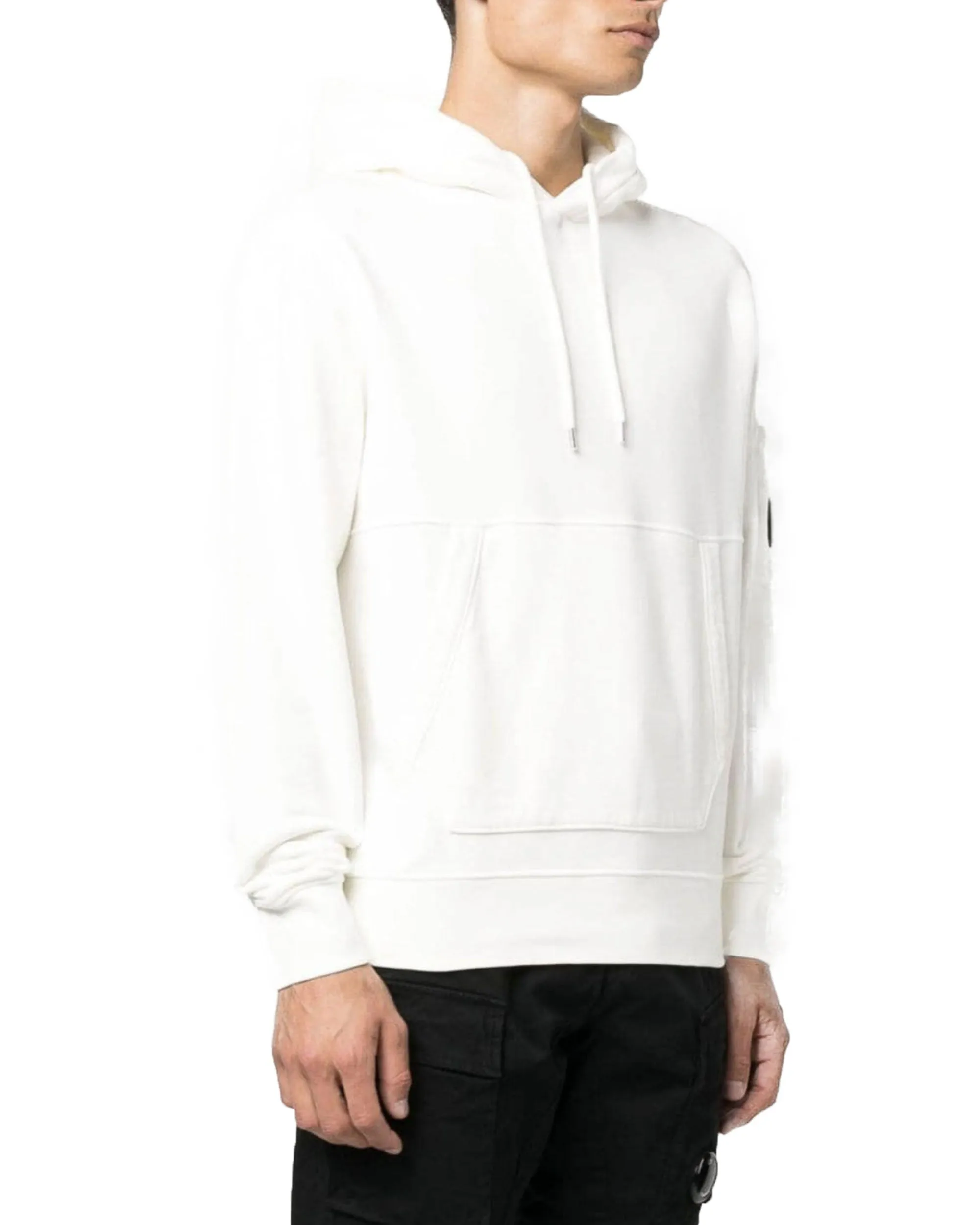 CP Company Brushed & Emerized Diagonal Fleece Lens Hoodie Gauze White