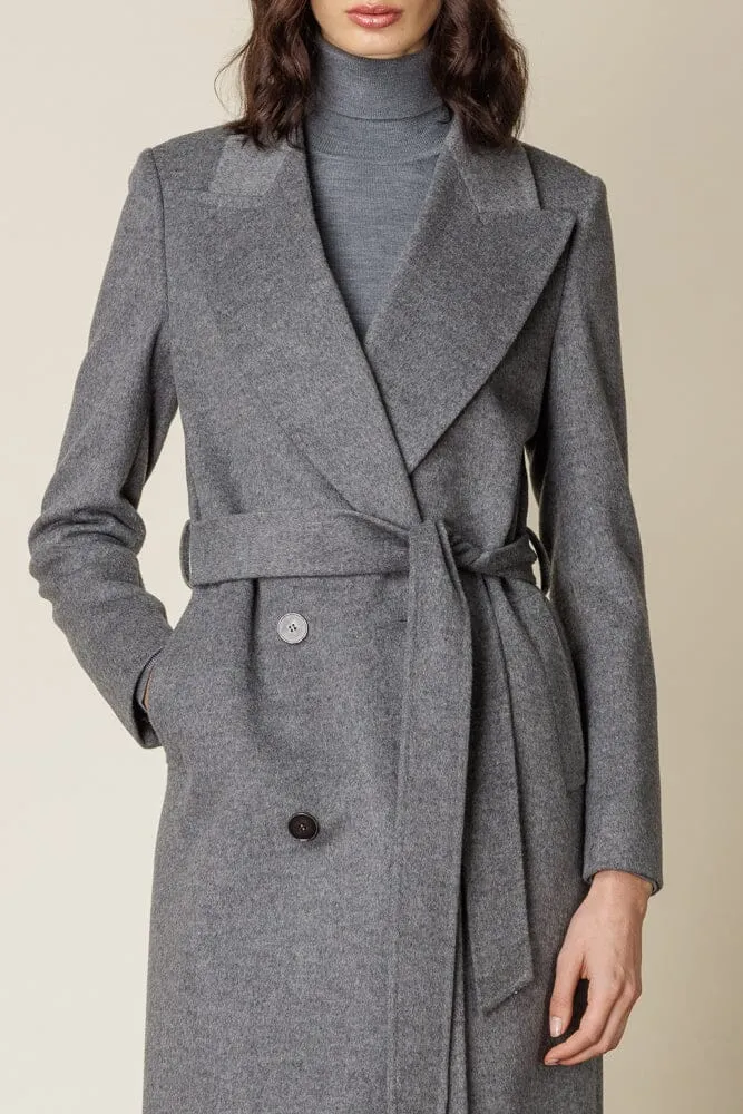 Dita Wide Peak Coat (Belted) - Grey Wool Cashmere