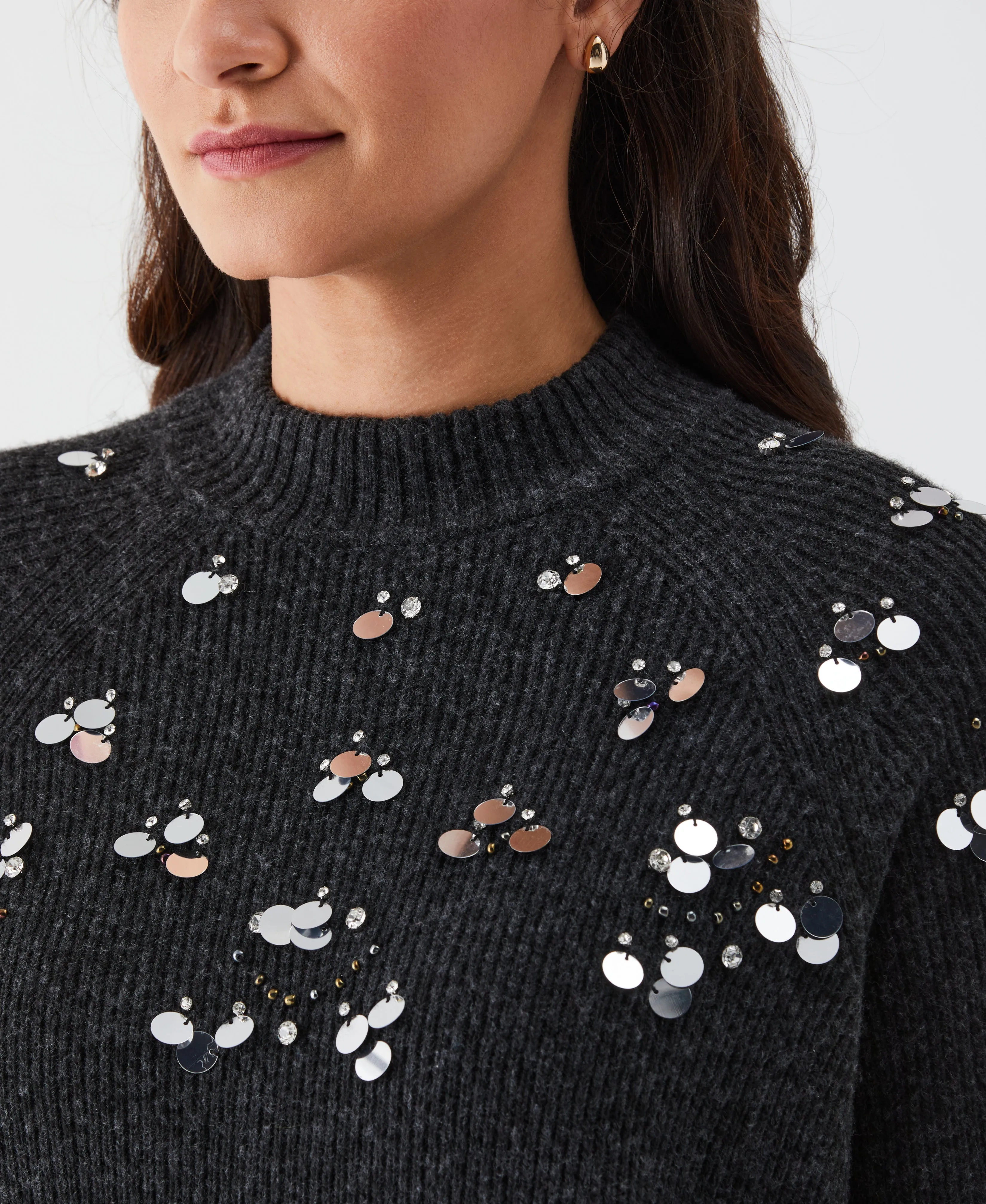 Embellished Mock Neck Sweater