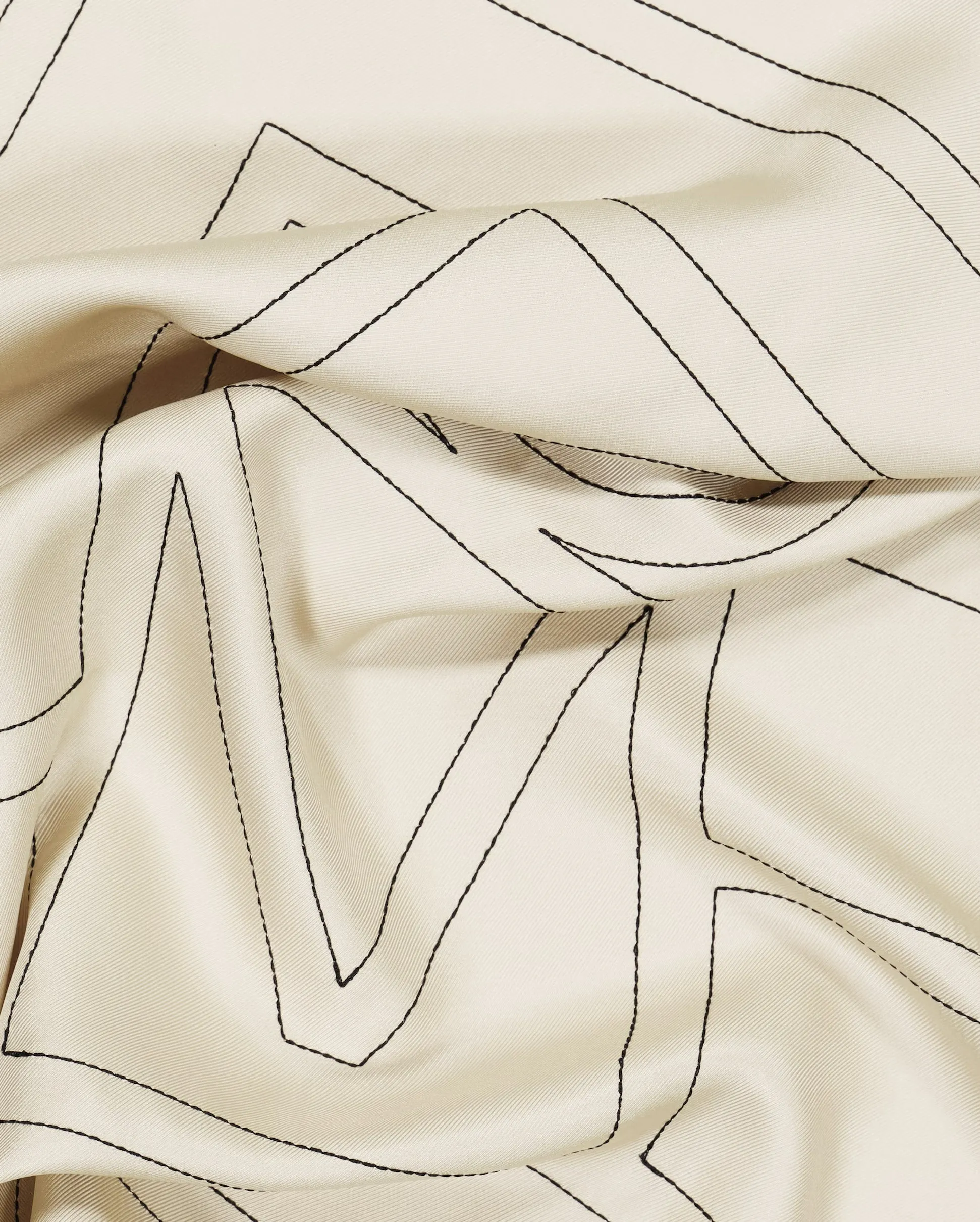 EMBROIDERED MONOGRAM SILK SCARF / CREAM BLACK