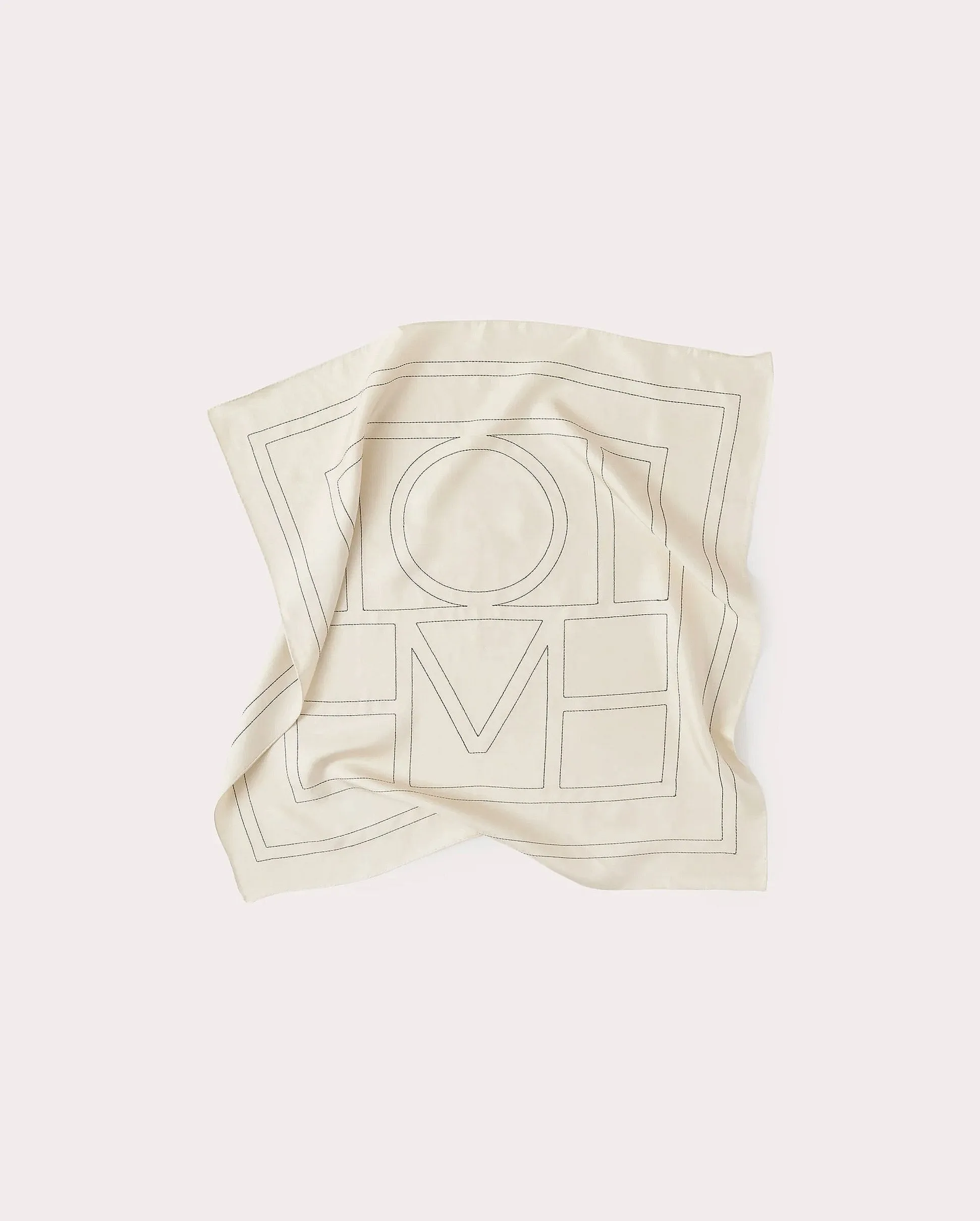 EMBROIDERED MONOGRAM SILK SCARF / CREAM BLACK