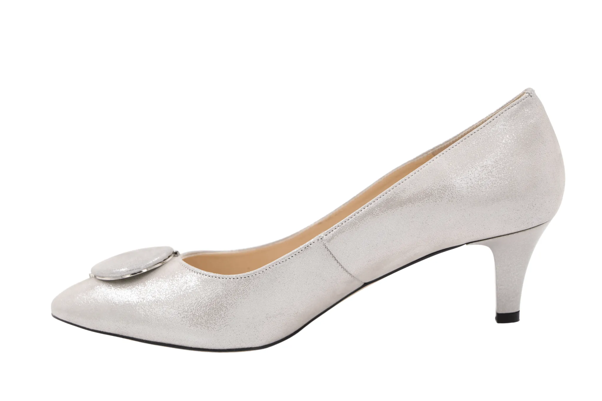 EMIS Silver Shimmer  mid heel shoe with Button