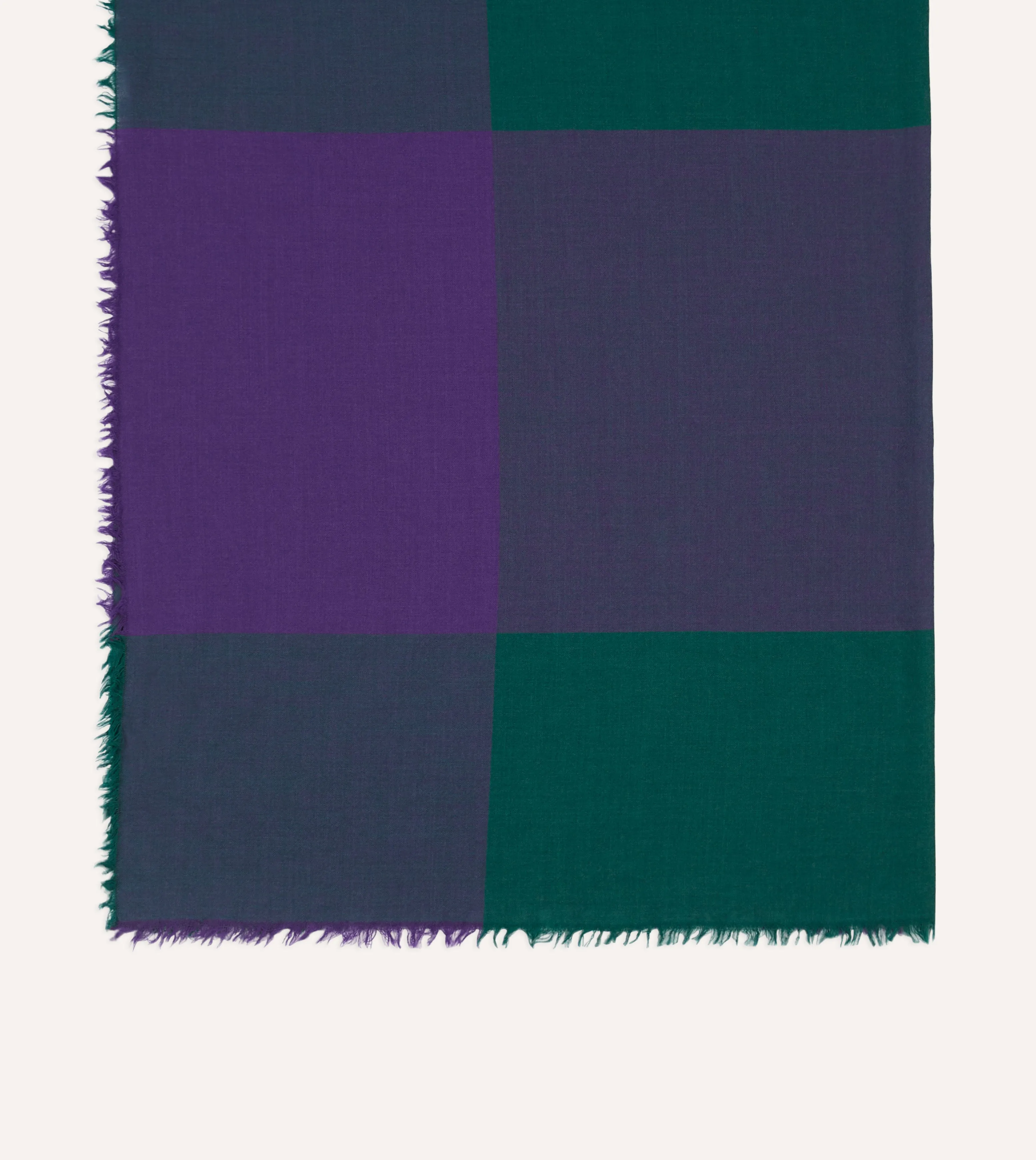 Green and Purple Washed Check Wool Scarf