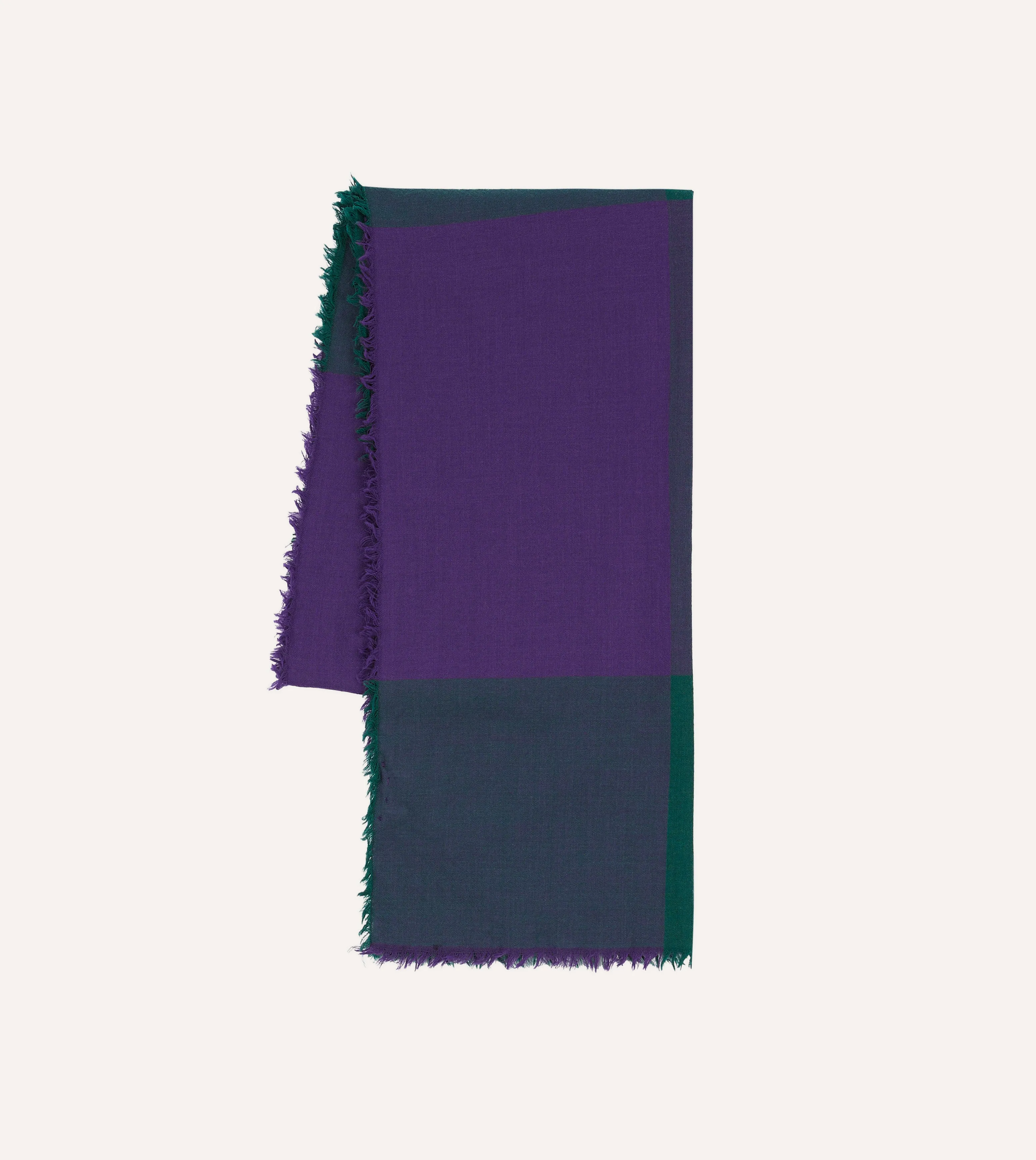 Green and Purple Washed Check Wool Scarf