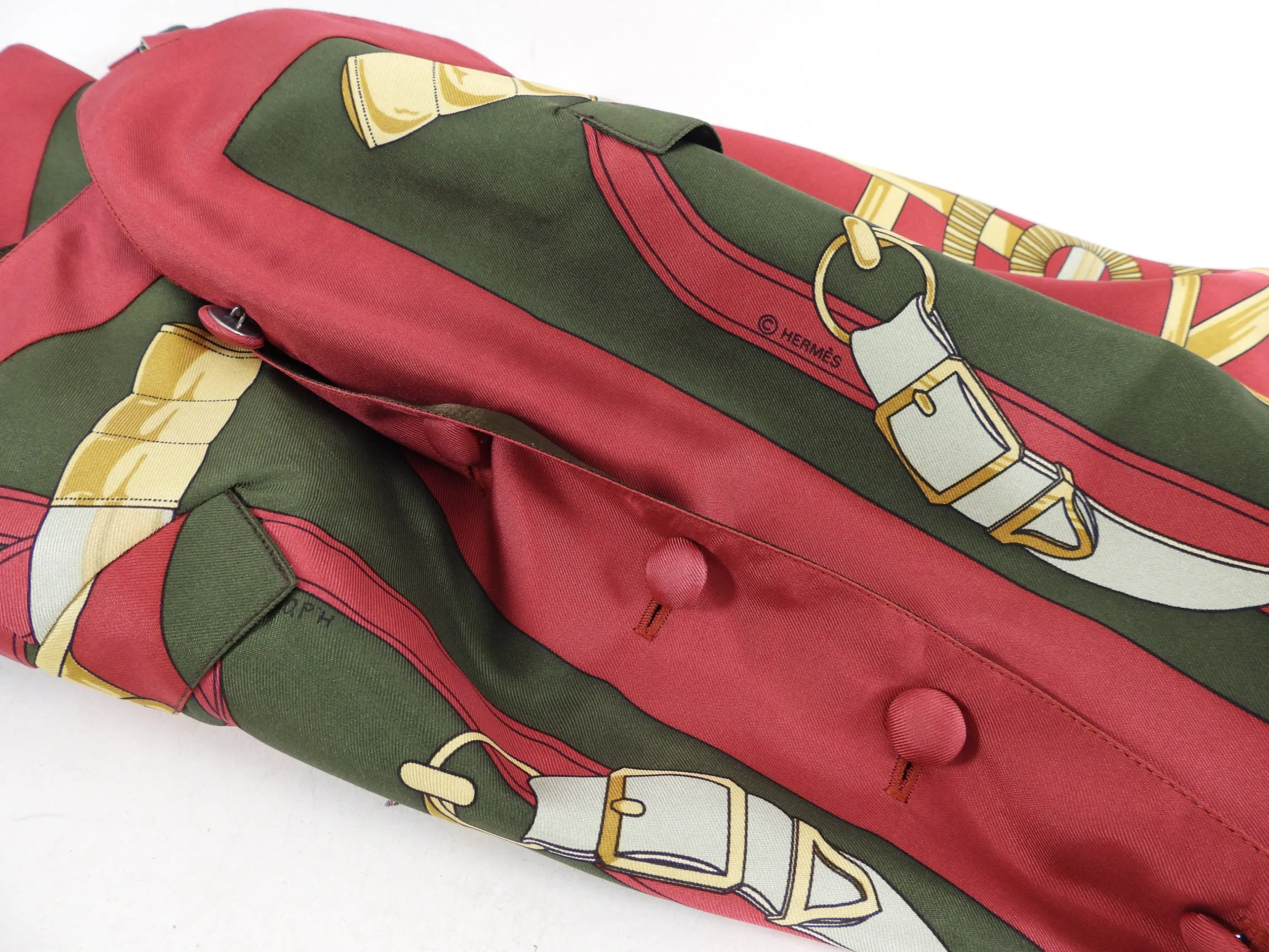 Hermes Dark Green and Red Eperon D'or Vintage Silk Scarf Print Vest