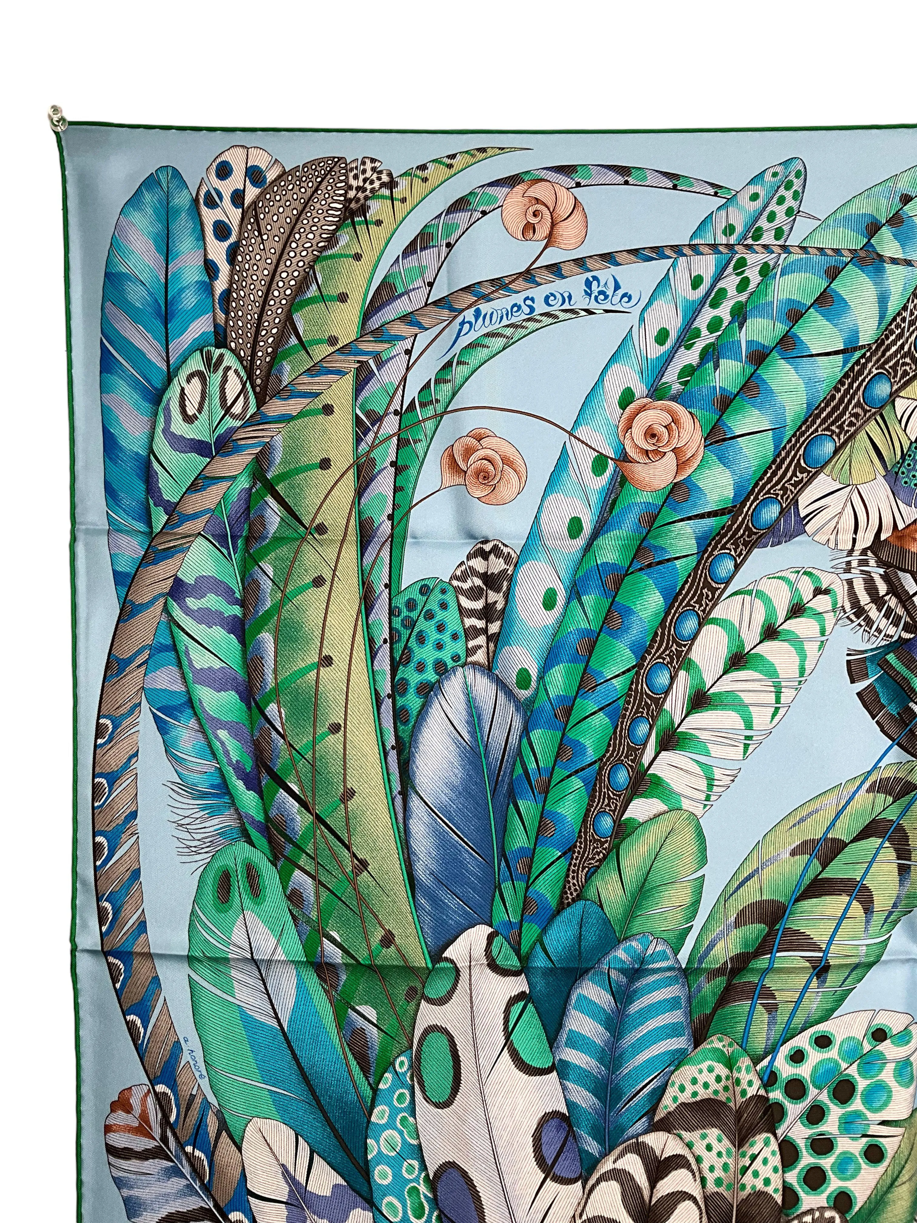 HERMES Plumes En Fete Silk Scarf 90