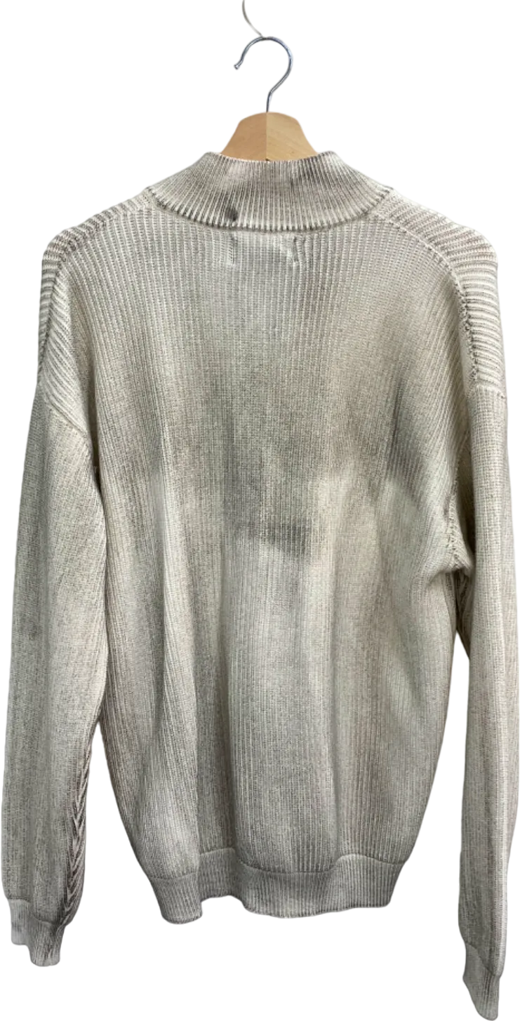 JCAESAR Off White Zip-Up Ribbed Sweater UK Size L