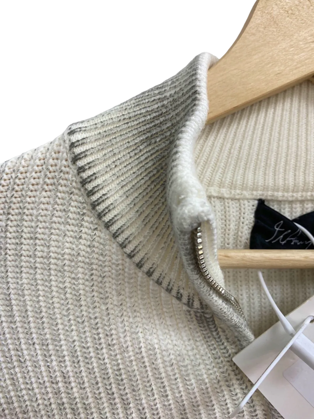 JCAESAR Off White Zip-Up Ribbed Sweater UK Size L