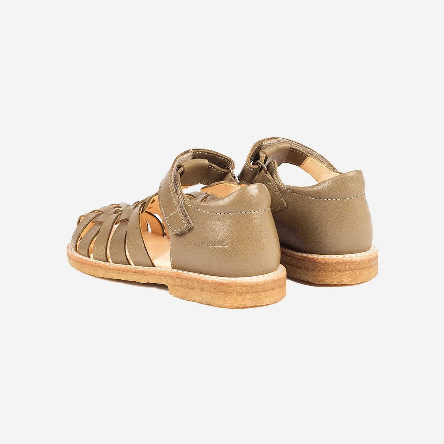 Kids Leather Woven Sandals - Olive