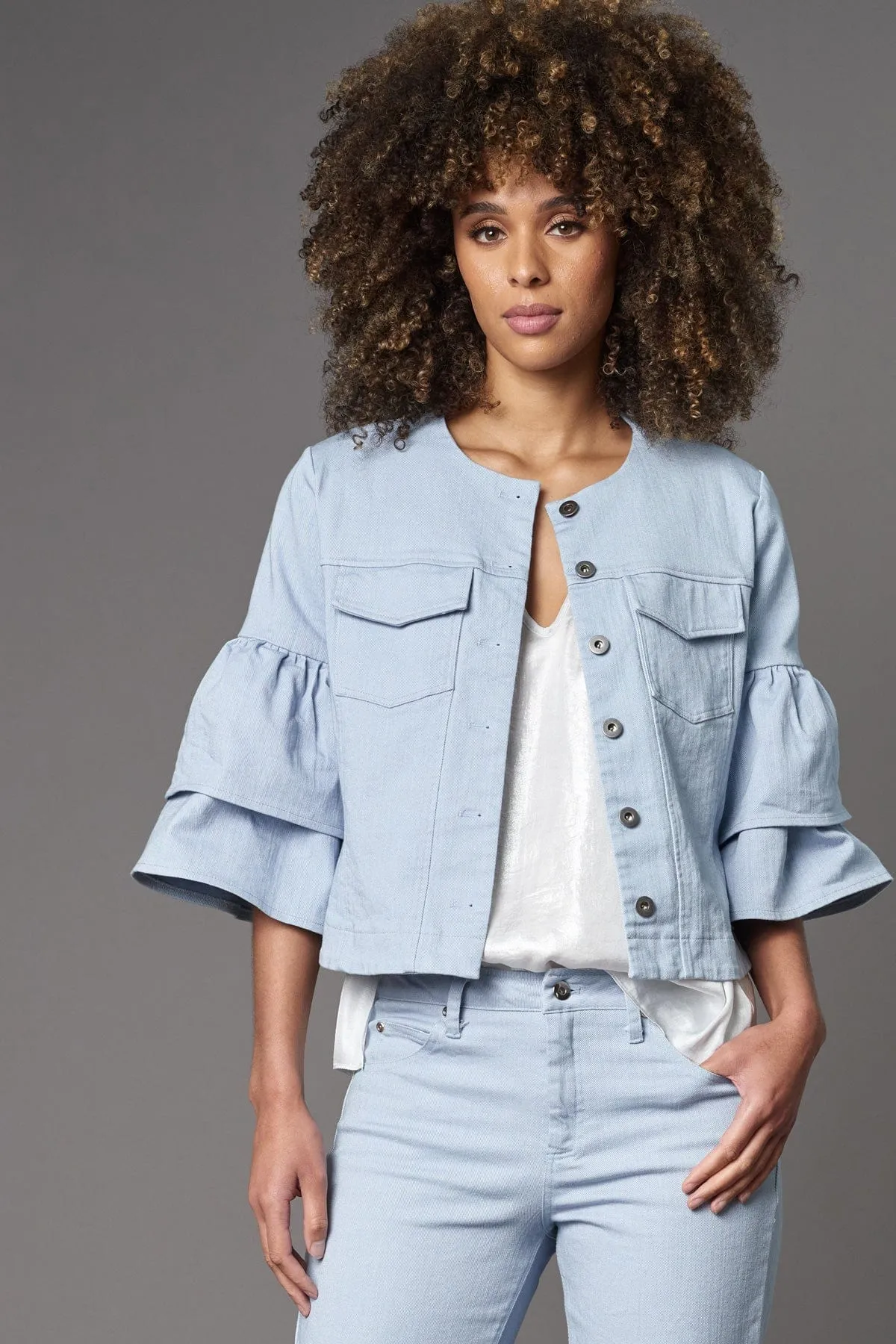 Lola & Sophie Ruffle Sleeve jean Jacket