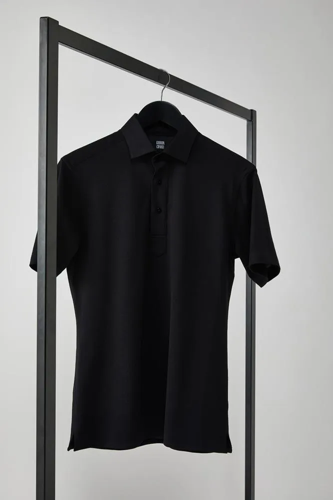 Magnus Short Sleeve Polo Top - Black Cotton Pique