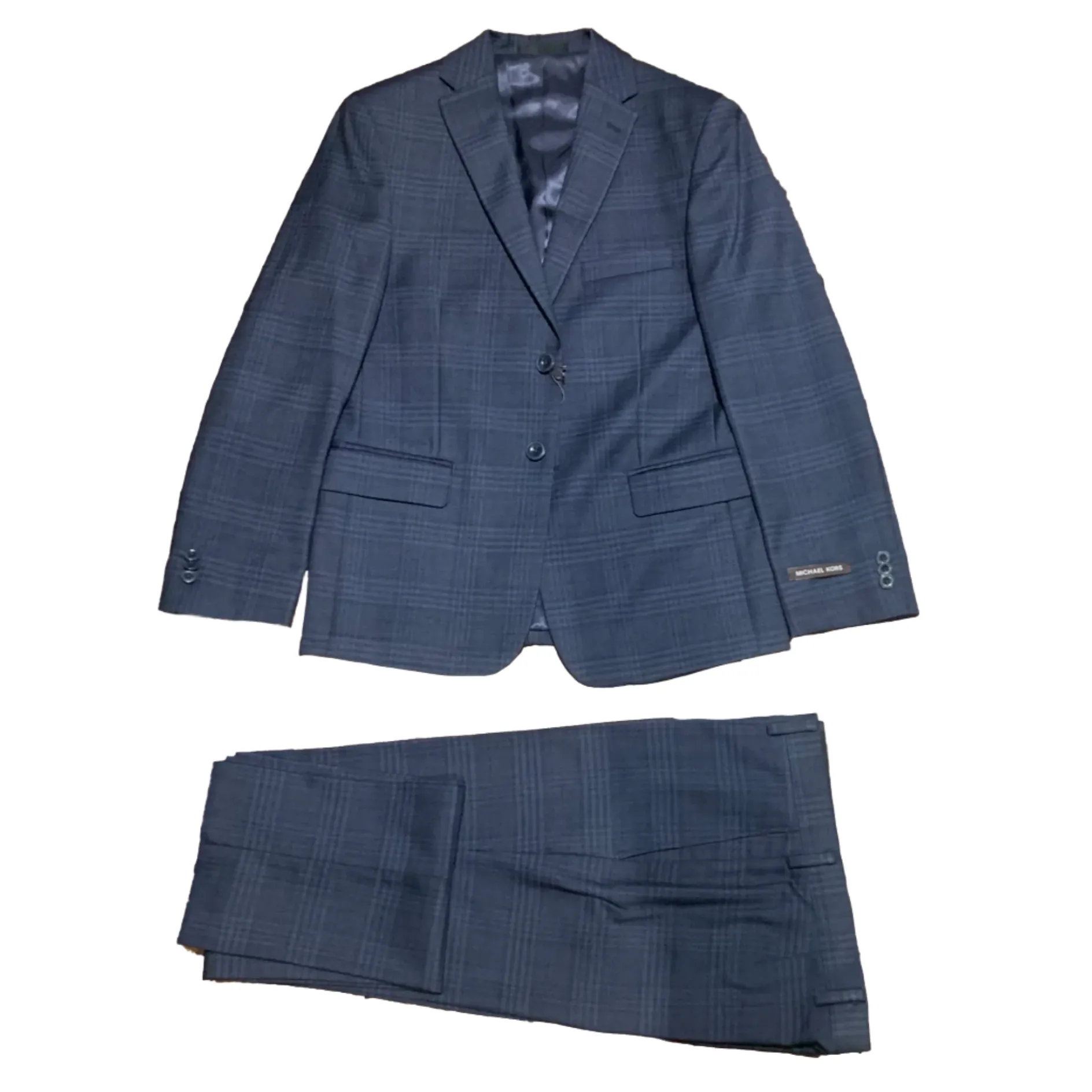 Michael Kors Boys Blue Navy Plaid Wool Suit_ BU0186