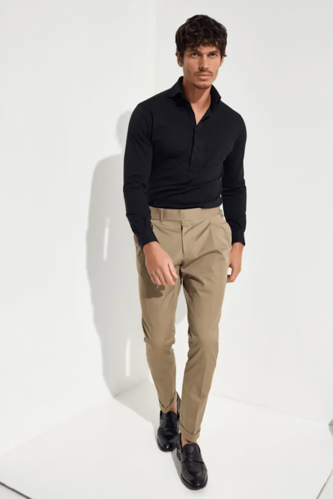 Milan Trouser - Latte Cotton Stretch