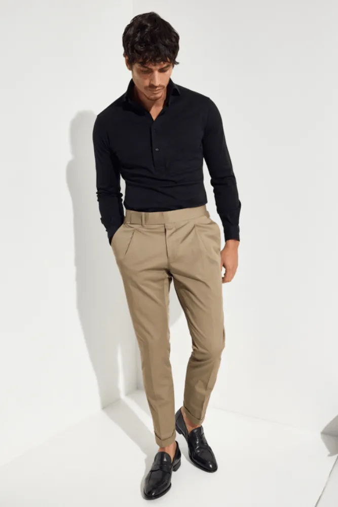 Milan Trouser - Latte Cotton Stretch