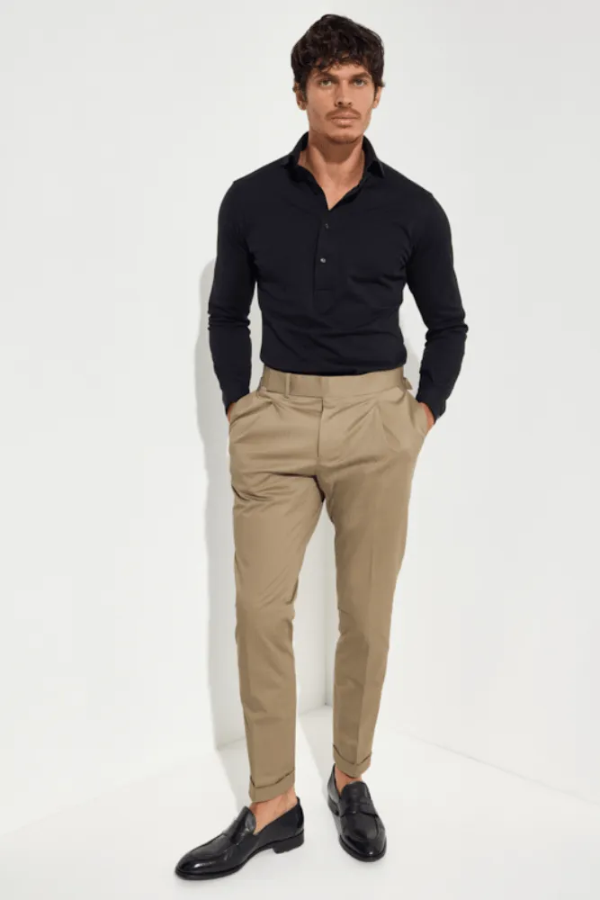 Milan Trouser - Latte Cotton Stretch