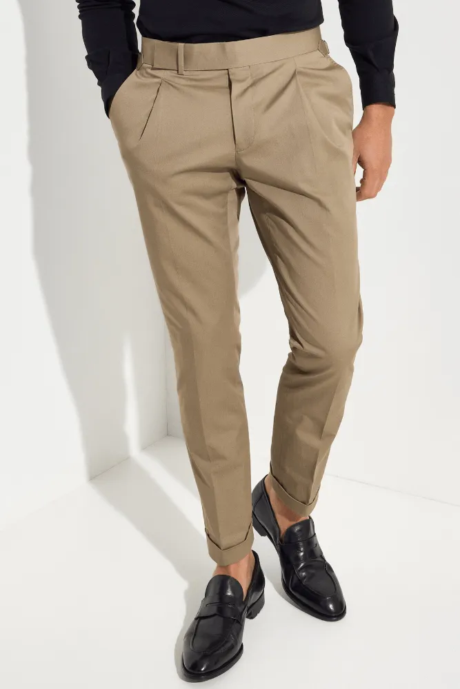 Milan Trouser - Latte Cotton Stretch