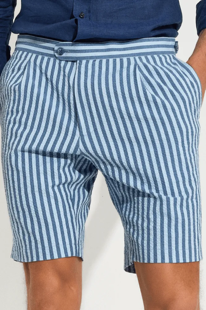 Oliver Casual Shorts - Blue Stripe Seersucker