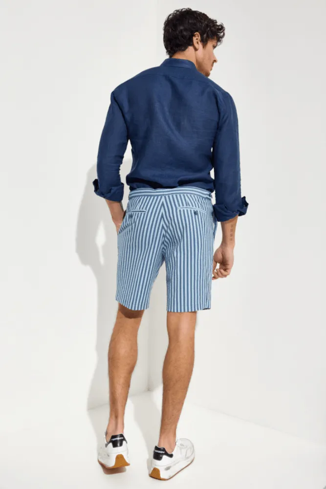 Oliver Casual Shorts - Blue Stripe Seersucker