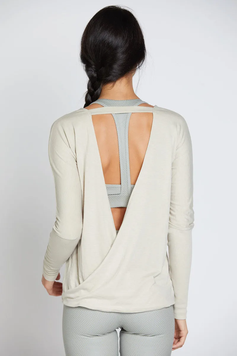 Onzie Drapey V-Back Sweater Taupe