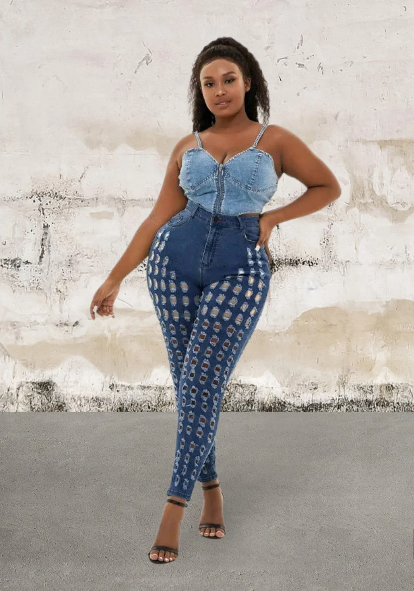 Plus size curvy cut out skinny jeans