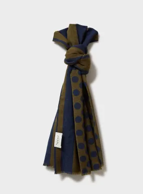 Recycled Double Faced Wool Olive Navy Spot Classic Scarf