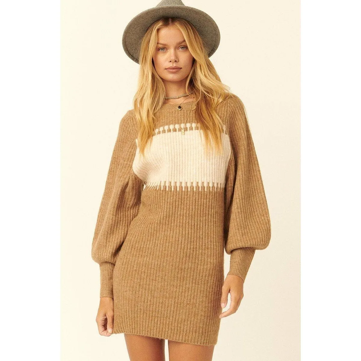 Ribbed knit sweater mini dress