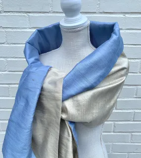 Silk Wrap in Light Blue with Khaki (LW96)