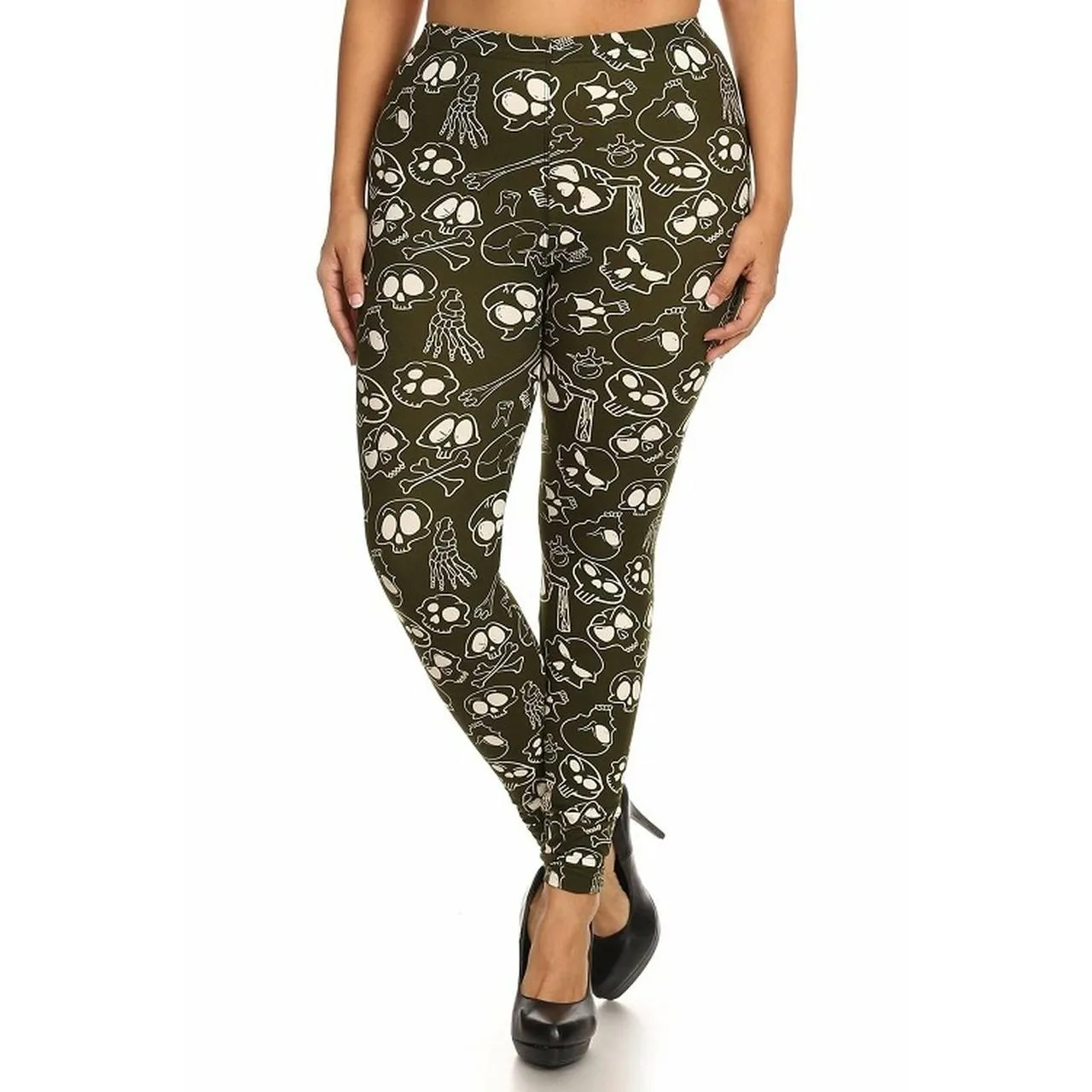 Skulls and bones graphic printed knit legging