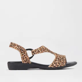 Slingback T-Bar Flat Sandal in Cheetah Tan - 12104