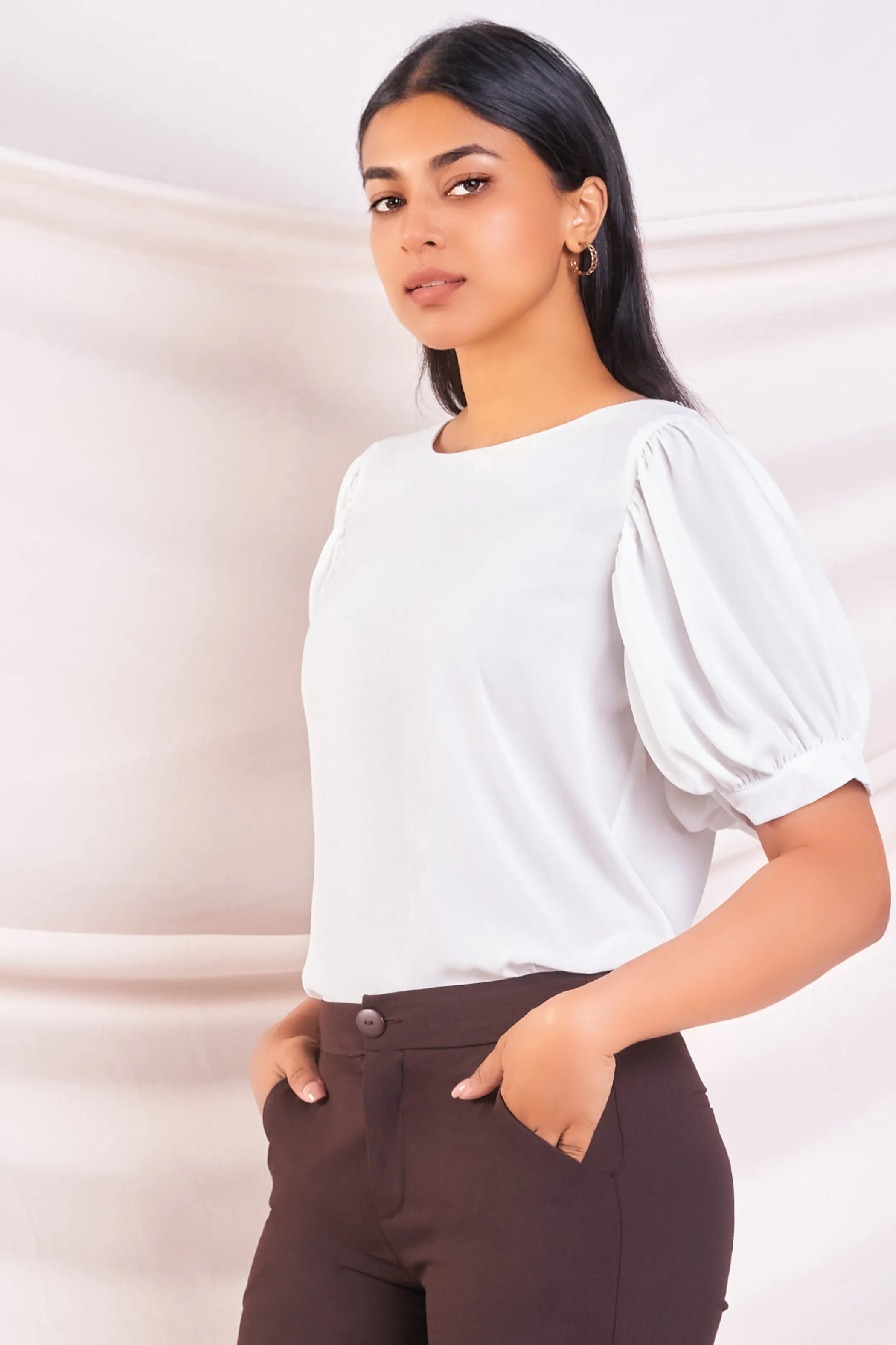 White Puff Sleeve Top