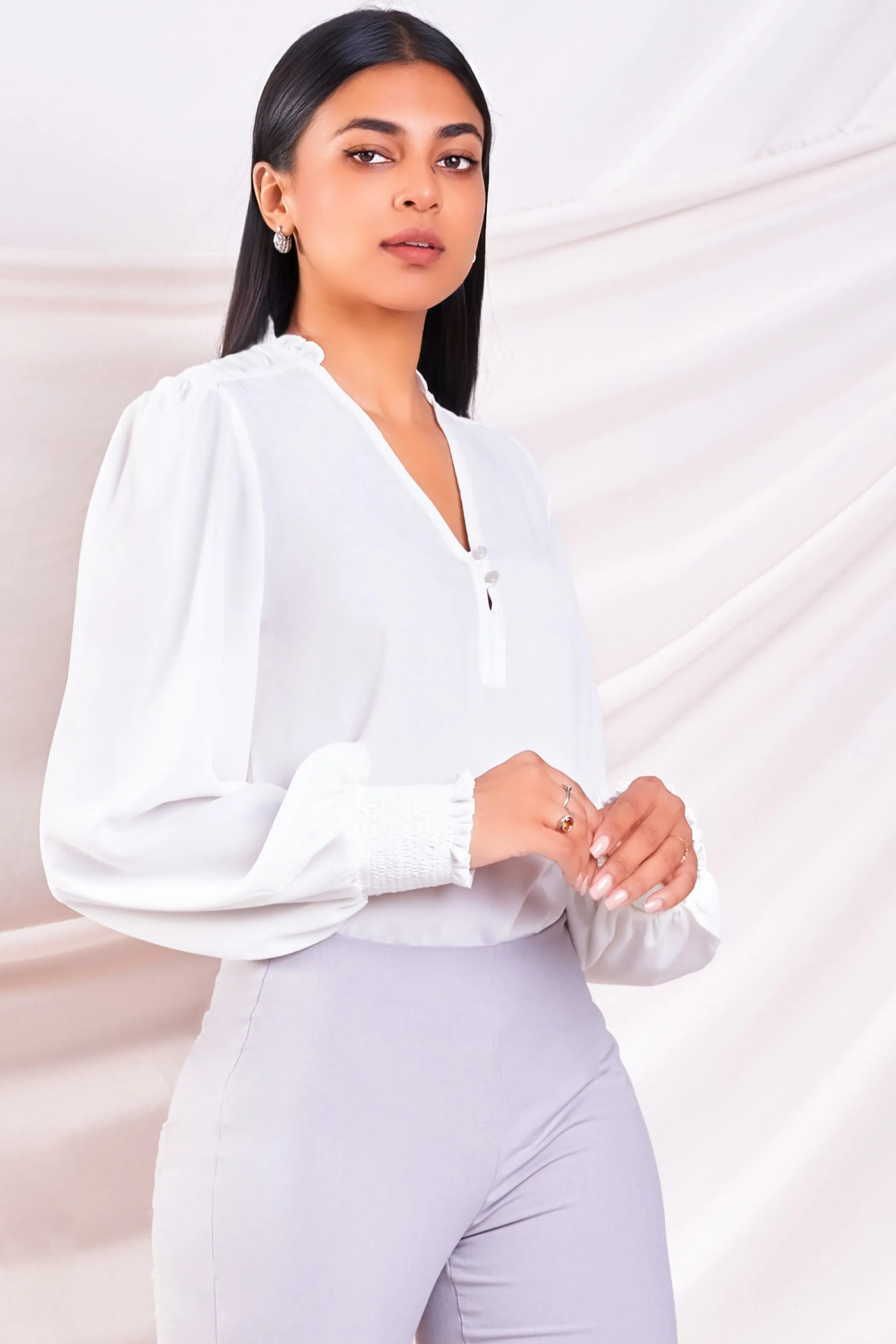 White Puff Sleeve Top