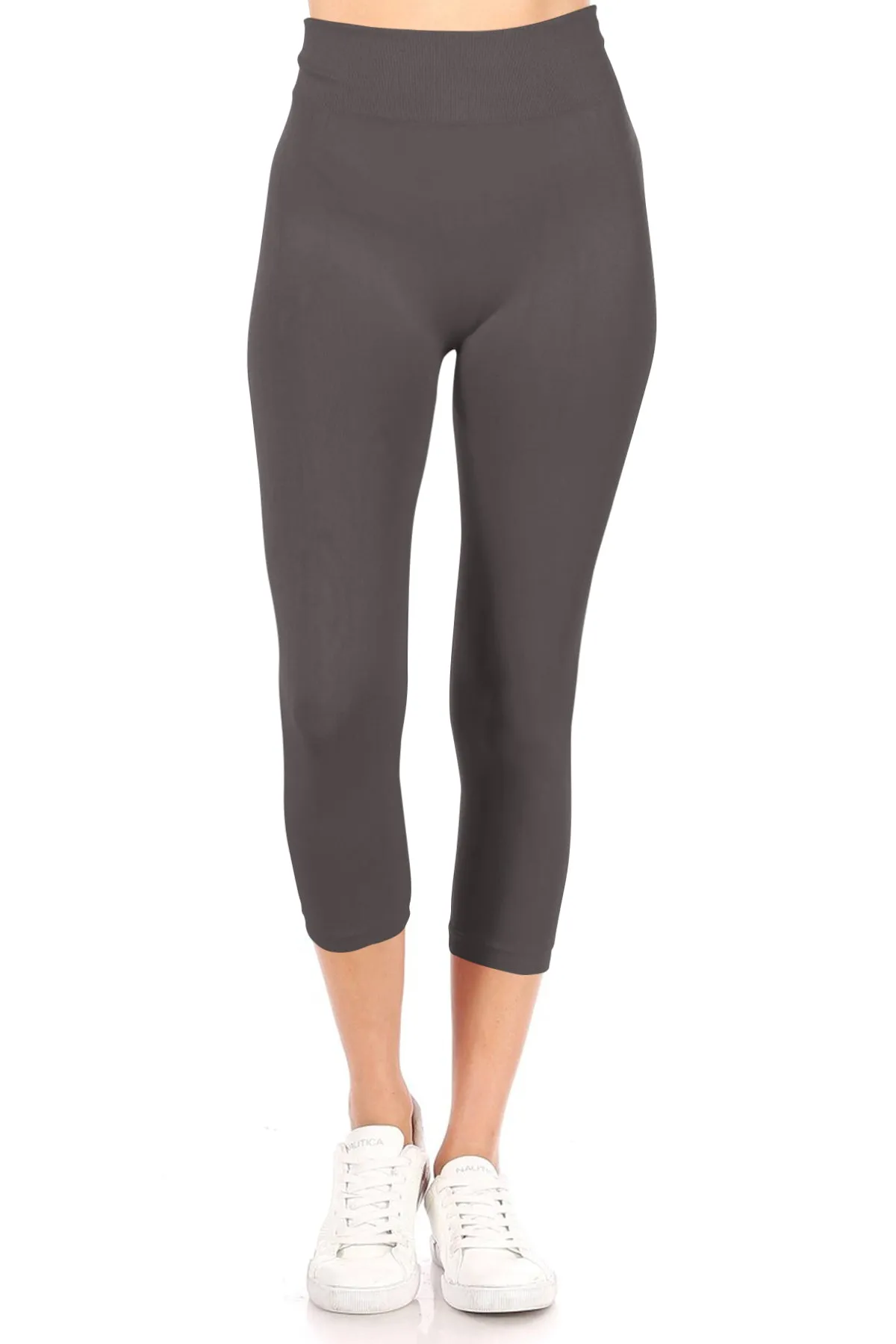 Women's Casual High Waist Solid Seamless Capri Leggings