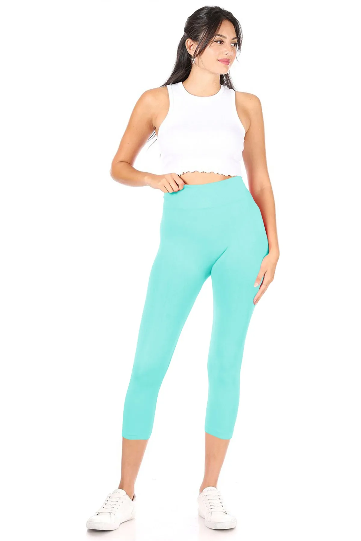 Women's Casual High Waist Solid Seamless Capri Leggings